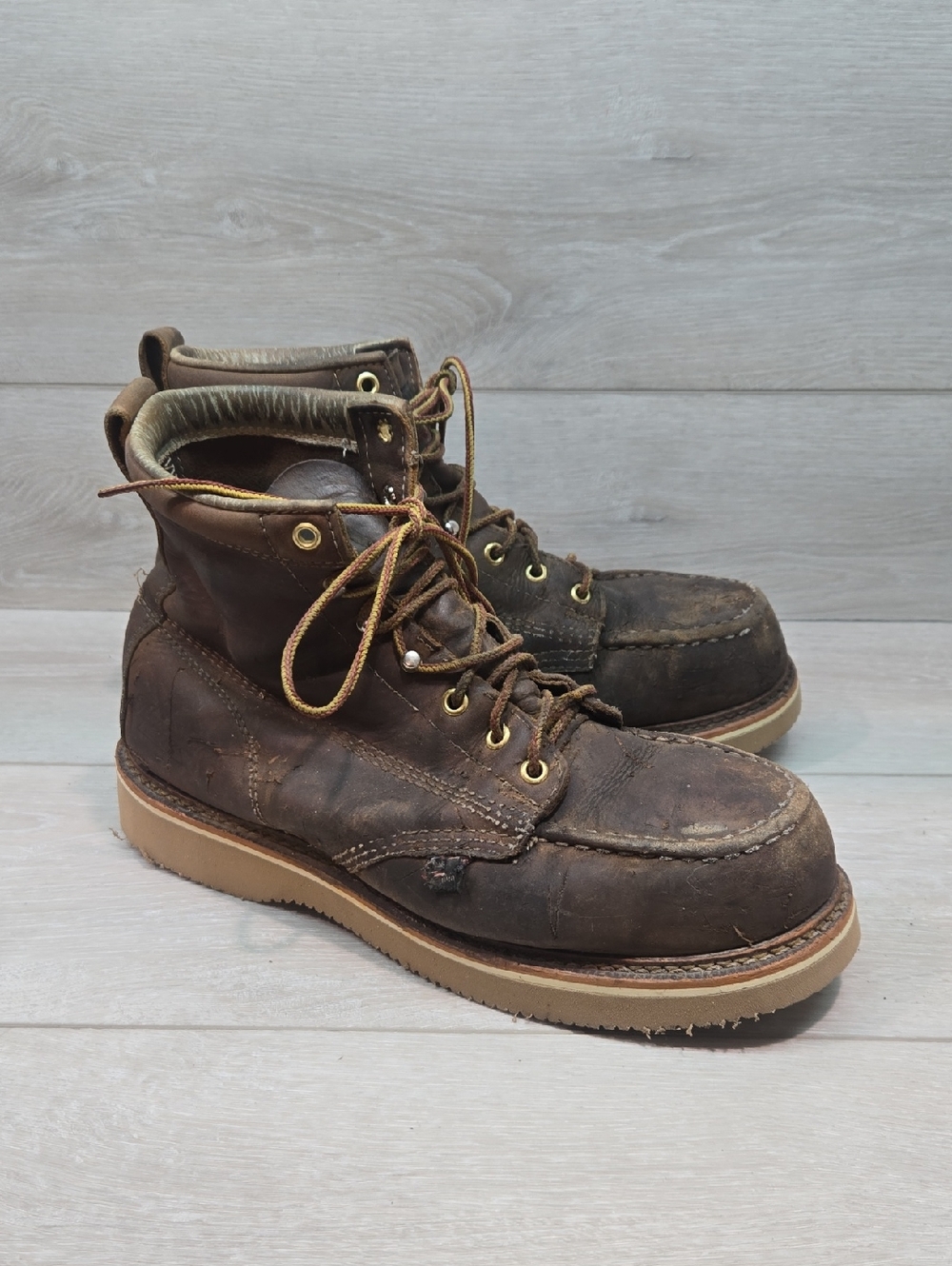 Thorogood Men's Brown Work Steel Moc Toe Boots Leather Shoes Sz 10 EE